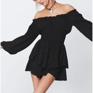 PRINCESS POLLY Black The Love Galore Long Sleeve Romper Women's Size 14 NWT